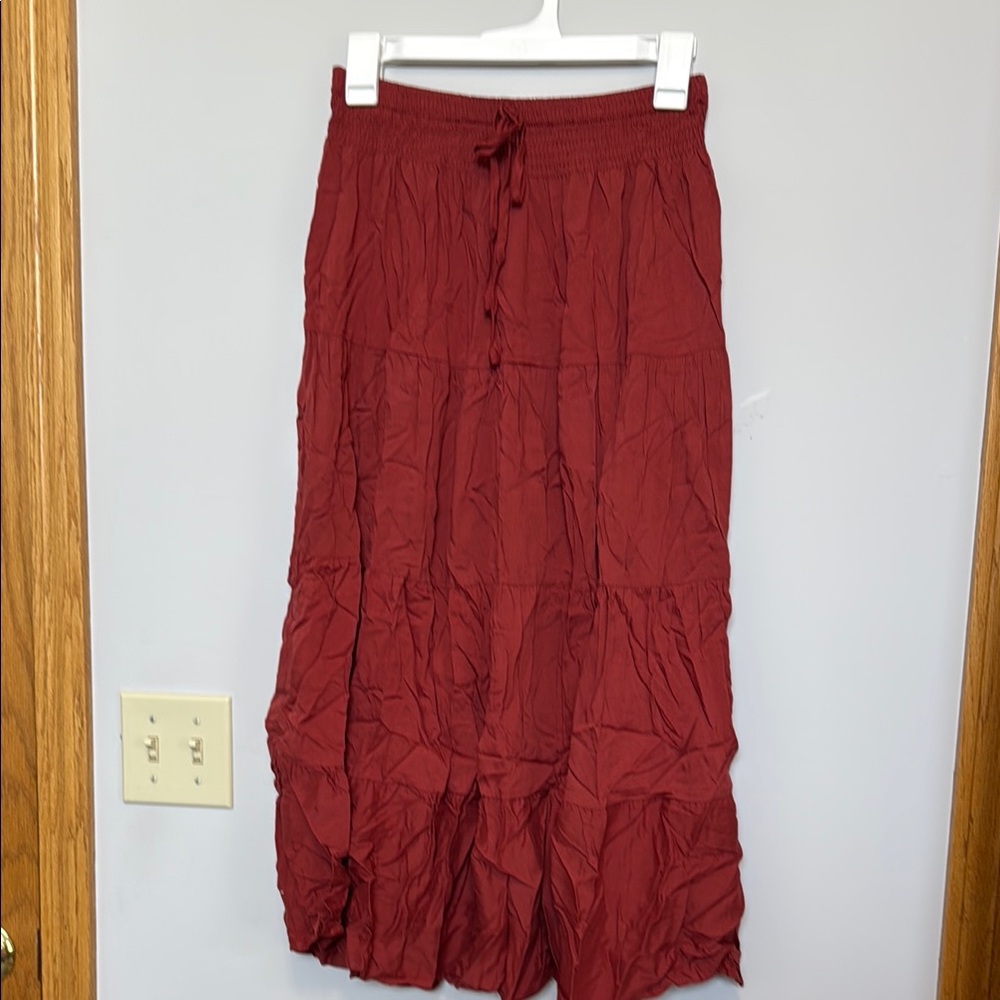 SHEIN Red Tiered Maxi Skirt for Casual Resort Wear